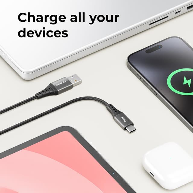 Detalle 2 de deleyCON 3x cavi USB-A a USB-C da 0,5 m + 1 m + 2 m, fino a 3,1 A e 15 W (USB 2.0, 480 Mbit/s)