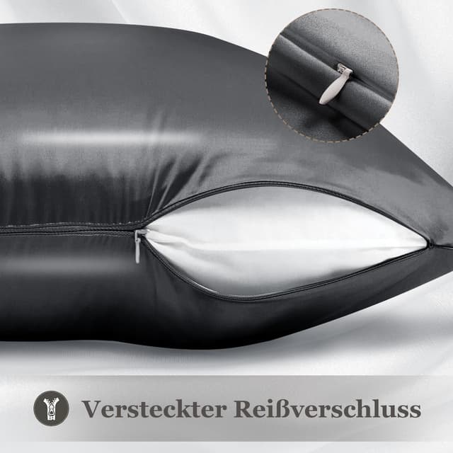 Detalle 2 de Adubor Seidenkissenbezug 80x80 Grau 23 Momme