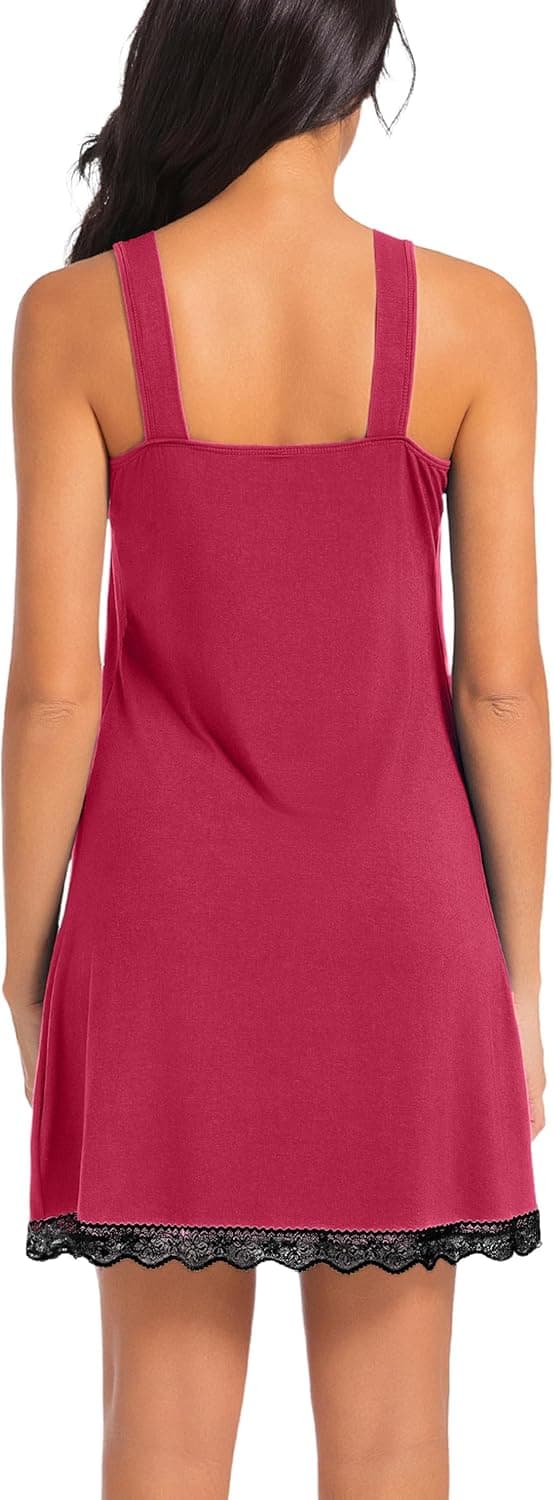 Detalle 2 de SHCNSJC Damen-Nachthemd mit Spitze aus Modal/Elasthan – ärmellos, kurz