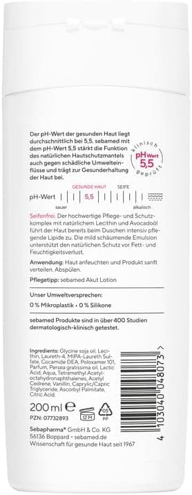 Detalle 2 de Sebamed Huile de douche 200 ml (homme & femme) à l’huile d’avocat, sans savon, pH 5,5