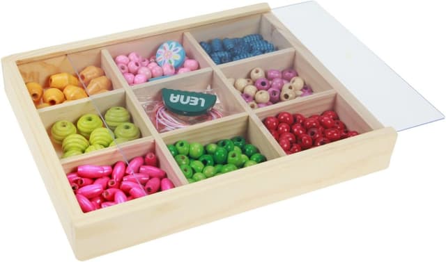 Detalle 2 de Lena 32012 – Kit de bricolage perles en bois à enfiler (290 pièces) en coffret