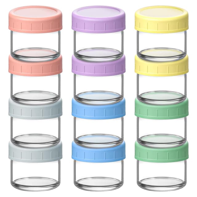 Detalle de Aolso Baby-Nahrungs-Aufbewahrungsbehälter aus Glas (12er-Set, 60 ml) mit luftdichten Deckeln
