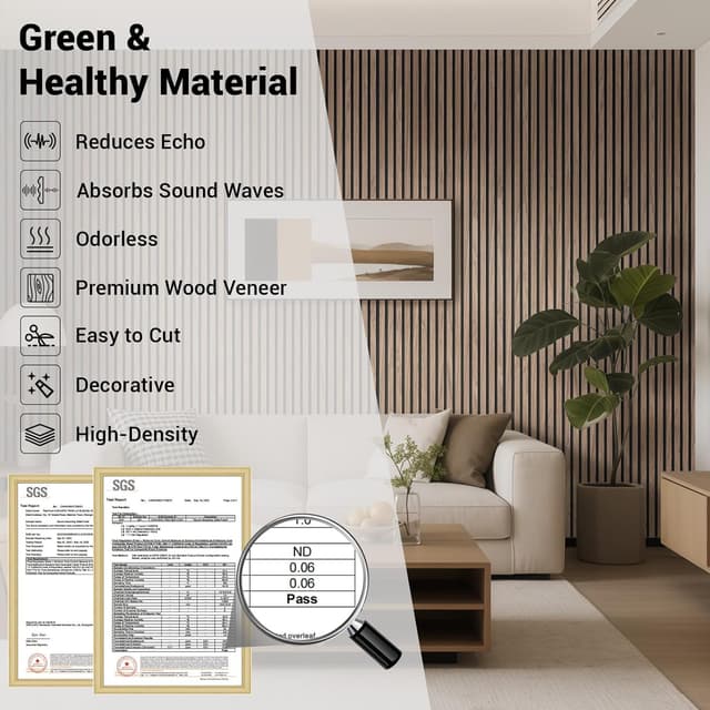 Detalle de JUWEI DIRECT AKK-Star Folding Acoustic Panels (Walnut 4#) – 2400x600mm wooden wall panels set