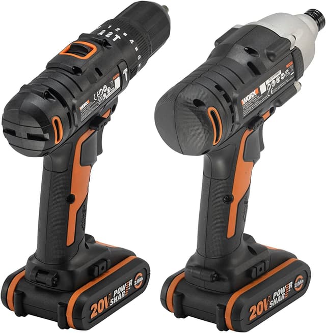 Detalle de WORX WX902 20V PowerShare Cordless Combi Drill & Impact Driver Kit (50Nm Hammer Drill / 170Nm Impact) with 2x 2.0Ah Batteries