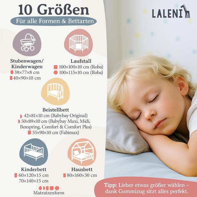 Detalle de Laleni Jersey Spannbettlaken (100×100 cm) für Baby-Beistellbett & Stubenwagen – 100% Baumwolle in Hellblau