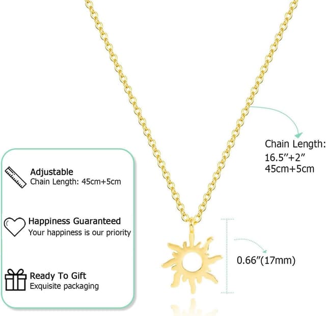 Detalle de HANLI 14K Gold vergoldete Halskette Damen mit Anhängern – 42 cm + 5 cm Verlängerung