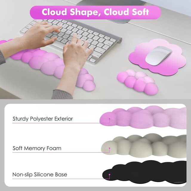 Detalle de MoKoWolke Handgelenkstütze & Tastaturarmrest-Set (rosa) – ergonomische Handballenauflagen für Tastatur und Maus