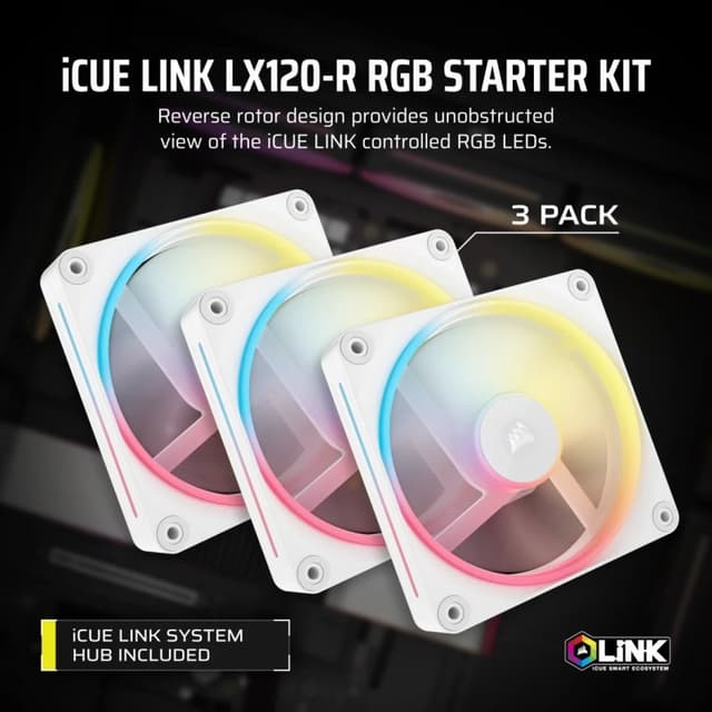 Detalle 2 de Corsair iCUE LINK LX120-R RGB Pack 3x 120mm PWM 🌀