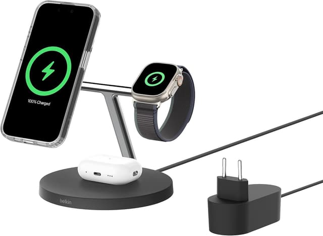 Detalle de Belkin BoostCharge Station 3-en-1 Qi2 Noir