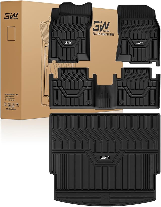 Detalle de 3W Custom Fit TPE Floor Mats & Cargo Mat for Nissan Rogue (2021–2026, Full Set) – Black