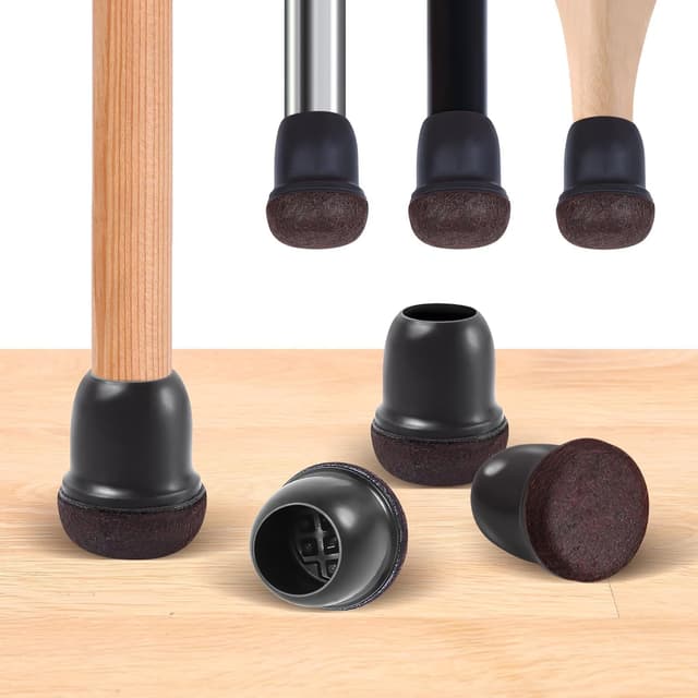 Detalle de 32 PCS Small Black Silicone Chair Leg Floor Protectors with Wrapped Felt (Round, Fit 0.75–1")
