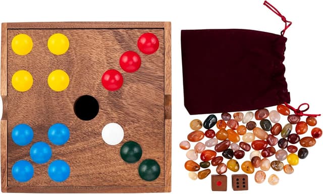 Detalle de Engelhart 350443 Schweinelöcher/Edelsteine – strategisches Brettspiel aus Nussbaumholz (18,3 × 18,3 × 4 cm)