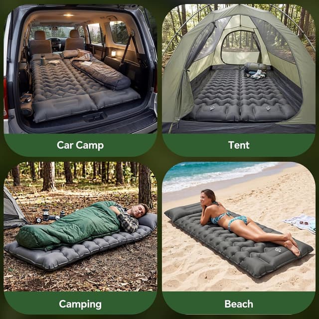 Detalle de PHYSEN Camping Isomatte (196 x 70 cm) mit integrierter Fußpumpe & 360° Fixier-Riemen