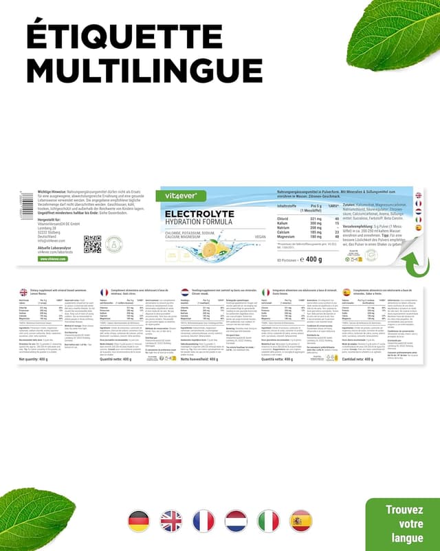 Thumbnail 6 de Electrolytes 400 g (80 portions) – poudre d’hydratation citron, sans sucre, vegan