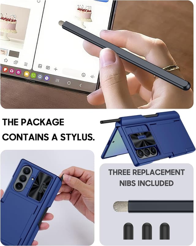 Detalle de Vizvera Case for Samsung Galaxy Z Fold 7 (RFID Wallet + S Pen Slot + Sliding Camera Cover) – Blue