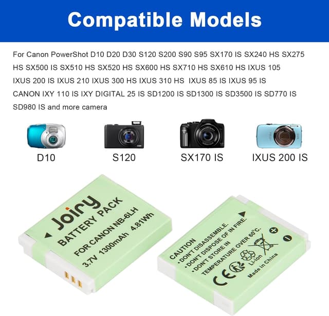 Detalle de Joiry 2X NB-6L / NB-6LH Replacement Batteries with Smart Dual USB Charger (Micro USB)