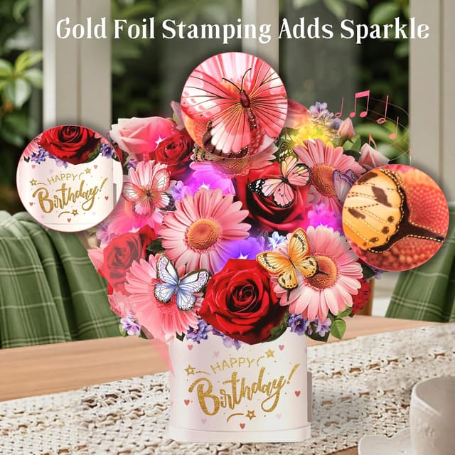 Thumbnail 3 de Musical Birthday Cards 3D bouquet with lights