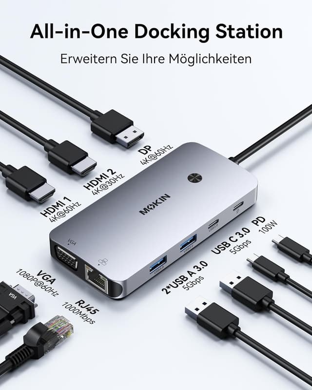 Detalle 2 de MOKiN USB C Docking Station Tripe Display 9 in 1