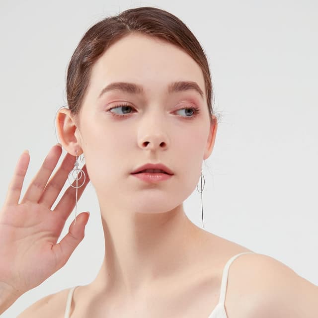 Detalle de Lydreewam lange Quasten-Ohrhänger aus 925 Sterling Silber mit 3A Zirkonia und Kreis-Design