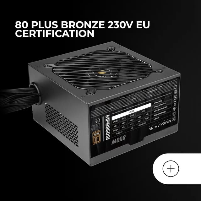Detalle 1 de Mars Gaming MPB850SI alimentatore ATX 850W 80 Plus Bronze 230V con 7 anni di garanzia (nero)