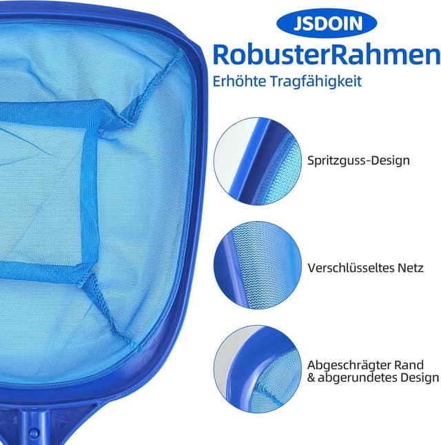 Detalle de Jsdoin 160cm Pool Skimmer Net with 4 Aluminium Poles for Ponds, Pools and Hot Tubs