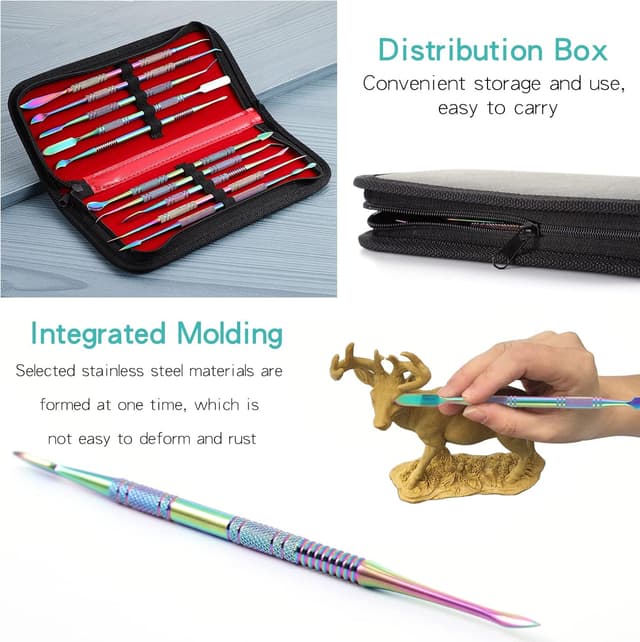Detalle de Coolty 10PCS Clay Wax Carver Tools double-ended stainless steel kit with carry case
