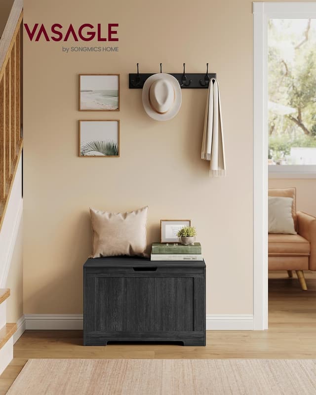 Detalle de VASAGLE LHS011B02 Cassapanca Contenitore con panchina da ingresso e cerniere di sicurezza, stile rustico