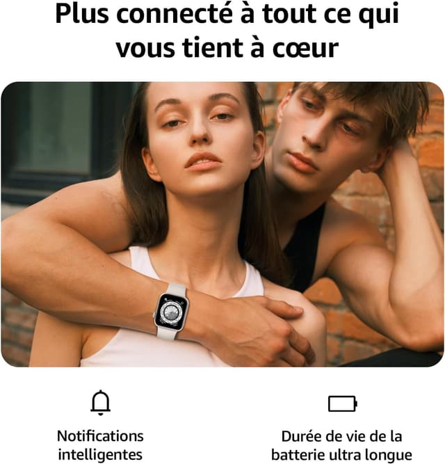 Detalle 2 de AcclaFit Montre connectée homme & femme Bluetooth avec appels, capteurs cardio et SpO2, écran 1,85" HD (IP68)