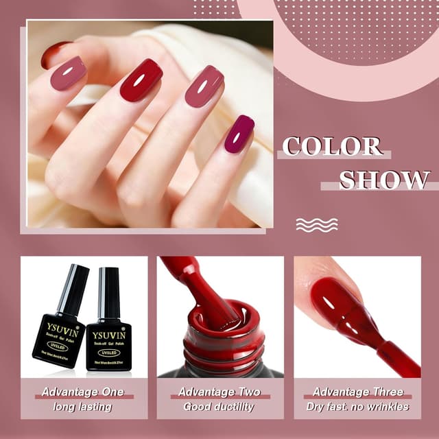 Detalle de YSUVIN UV Nagellack Rot (6 Farben) – 8 ml pro Flasche, soak-off UV/LED Gel für DIY & Salon-Look