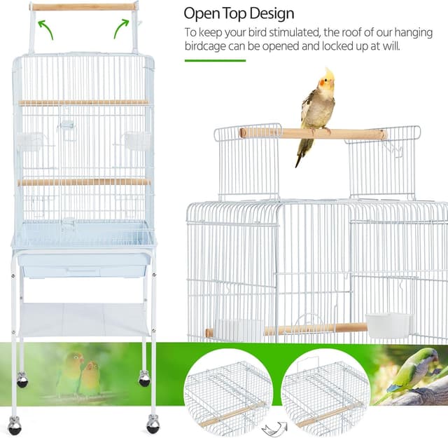 Detalle 2 de Yaheetech Parrot Cage with Open Play Top, Detachable Stand and Slide-Out Tray (for small birds)
