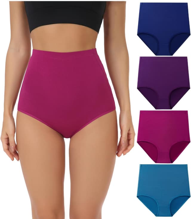 Detalle de wirarpa Damen-Slips aus Baumwolle, Super hohe Taille – 4er Pack