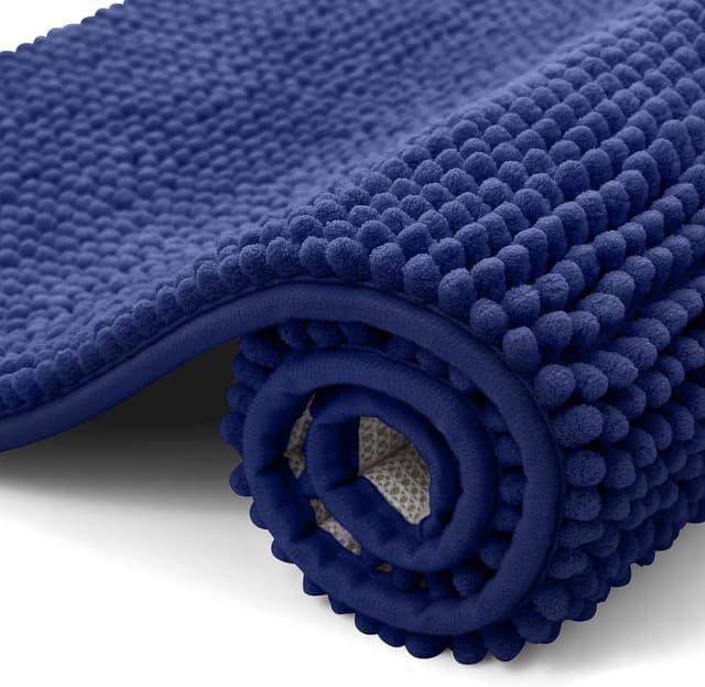 Detalle de Smiry Non Slip Chenille Bath Mat (Extra Soft, Super Absorbent, Machine-Washable) – Navy Blue, 40 x 60 cm