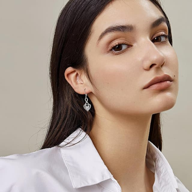 Detalle de J.MUEN Ohrringe Infinity mit Herz, Silber 925 – lange hängende Schmuck-Ohrringe als Geschenk