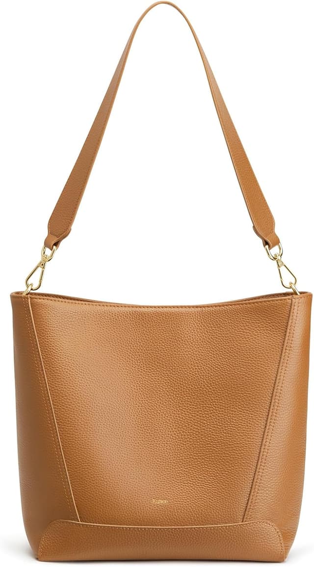 Detalle de Kattee Top Grain Leather Bucket Handbag with Crossbody Strap (Medium Hobo Shoulder Bag)