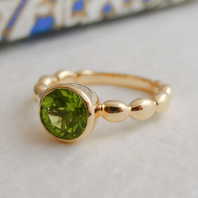 Detalle de Peridot 7-mm Edelstein Bubble Ring aus vergoldetem Sterling Silber (US Size 9, Durchmesser 19)