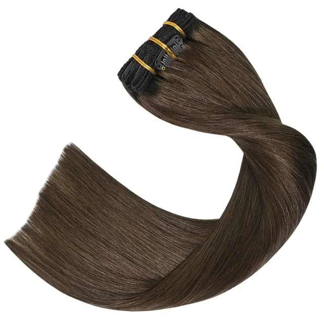 Detalle de UGOTRAYS Medium Brown Clip-In Hair Extensions (Real Human Hair), 7pcs/70g, 18-inch