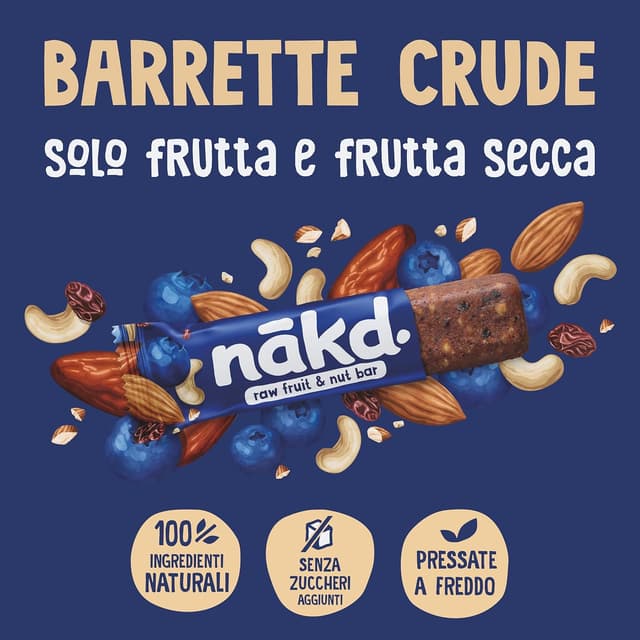 Detalle 2 de Nākd Muffin ai Mirtilli barrette crude 18 x 35 g, vegan e senza zuccheri aggiunti