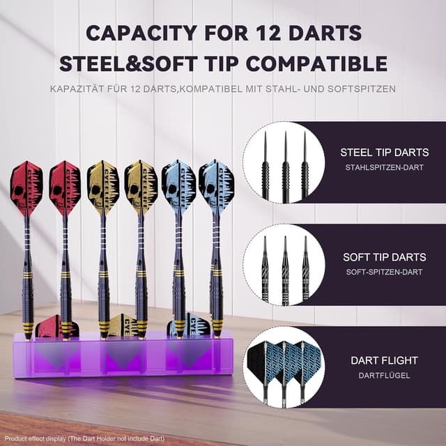 Detalle de CyeeLife Présentoir de fléchettes en acrylique pour 12 fléchettes (violet)