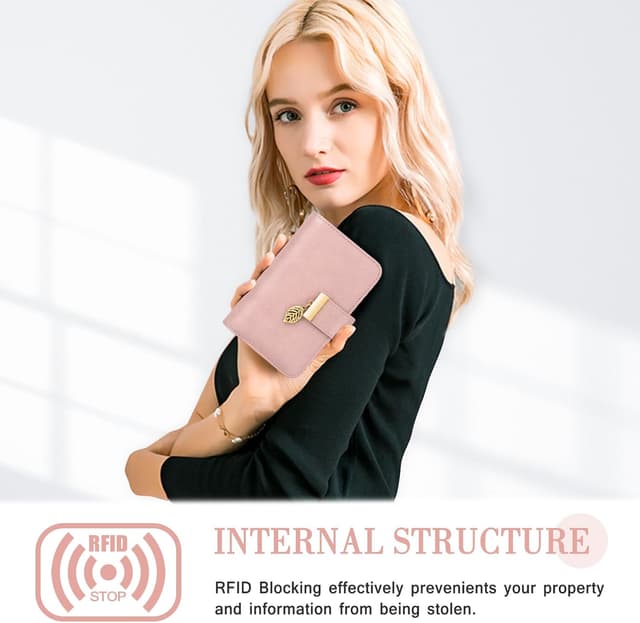 Detalle de Faneam Damen-Geldbörse aus Kalbsleder mit RFID-Schutz, 14 Kartenfächer & Reißverschluss-Münzfach