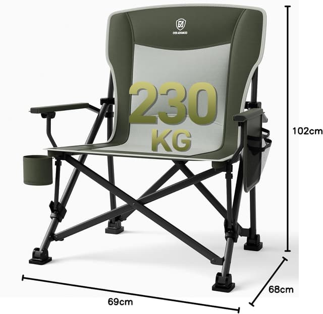 Detalle de EVER ADVANCED faltbarer Campingstuhl XL bis 230 kg mit Seitentasche und Getränkehalter