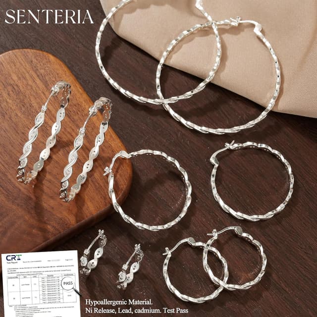 Detalle de SENTERIA Creolen aus Silber 925 mit Twisted-Design und kubischem Zirkonia (hypoallergen)