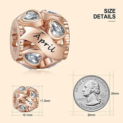 Detalle de NINGAN Charms abalorios de plata de ley 925 con piedra del zodiaco (Abril) y circonita