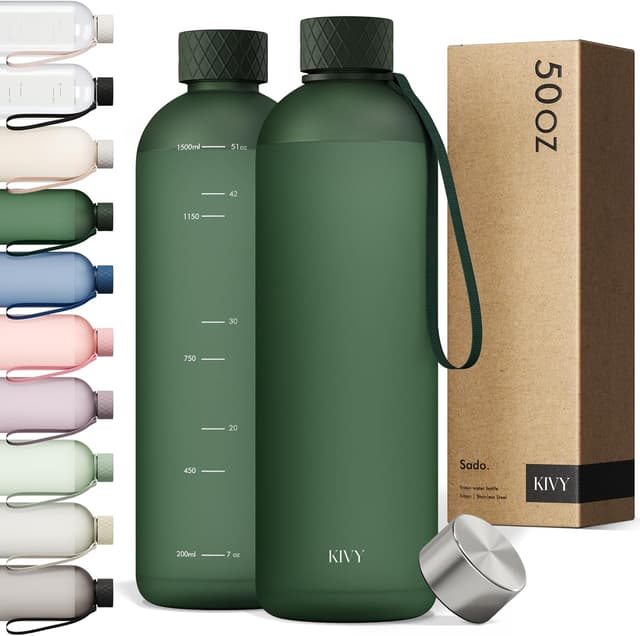 Detalle de KIVY 50oz Large Water Bottle (Lightweight & Shatterproof) — Green, 1.5 Liter, Screw Top