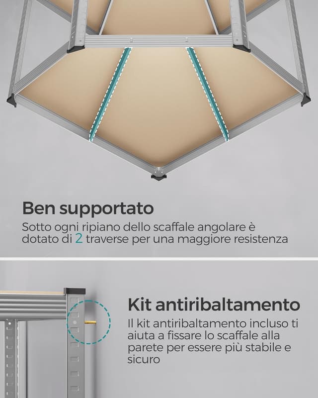 Detalle de SONGMICS GLR080E01 – Scaffale angolare a 5 ripiani in acciaio per carichi fino a 875 kg