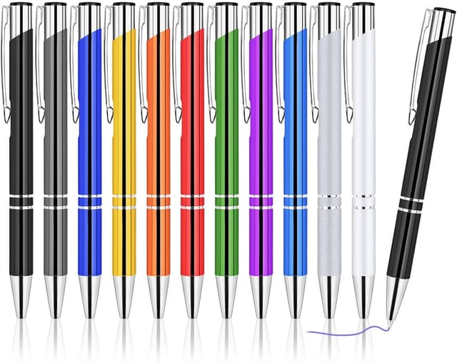 Detalle de AUAUY Einziehbare Kugelschreiber (12er-Set) – Metall-Klickstifte mit blauer Mine