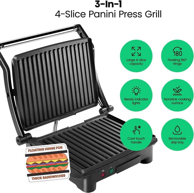 Thumbnail 1 de Chefman Panini Press Grill 4-Slice 🥪