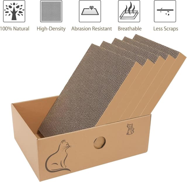 Detalle 2 de MUAEEOK Cat Scratching Board with Box (5 reversible scratch pads) for up to 5kg cats