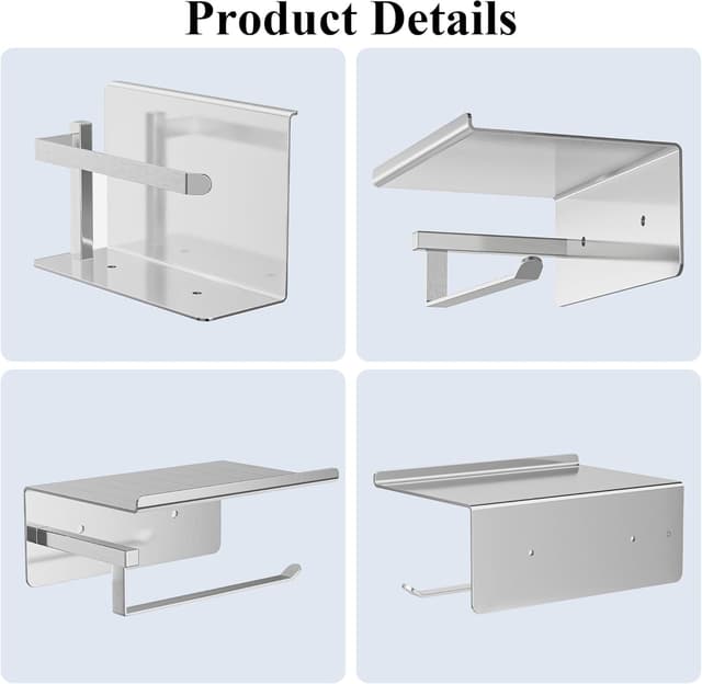 Detalle 2 de Susswiff portarotolo per carta igienica con ripiano autoadesivo in acciaio inox argento