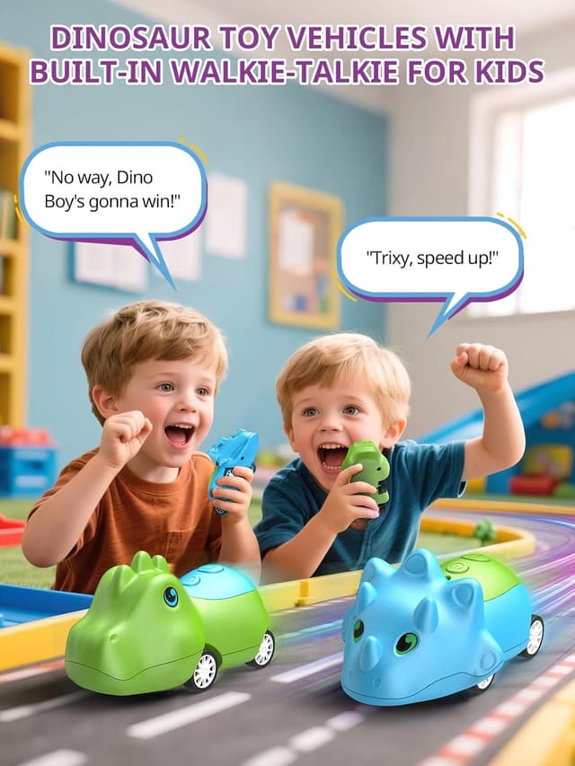 Detalle de Set da 2 Inspireyes macchine giocattolo dinosauro con walkie-talkie ricaricabili (USB-C)