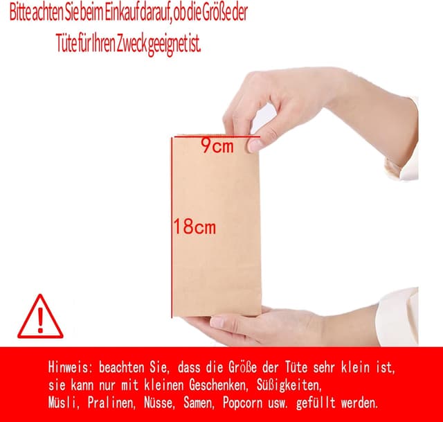 Detalle 2 de 50 Stück Papiertüten Klein 9x18x5,5 cm